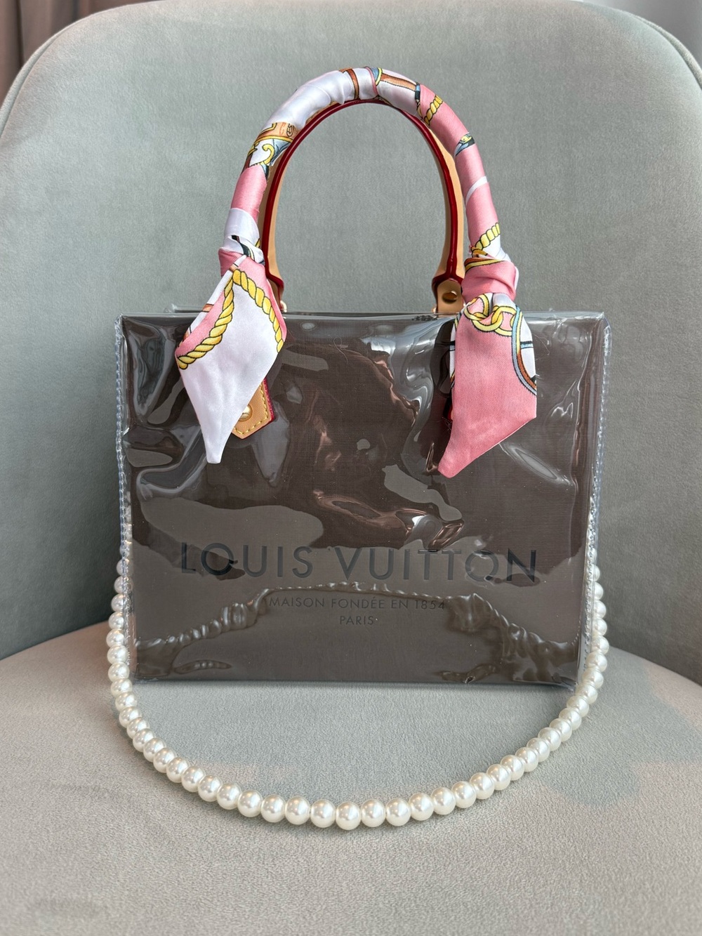 Louis Vuitton Vintage Gift Bag Convert to a Tote with a Twilly and Pearl Strap